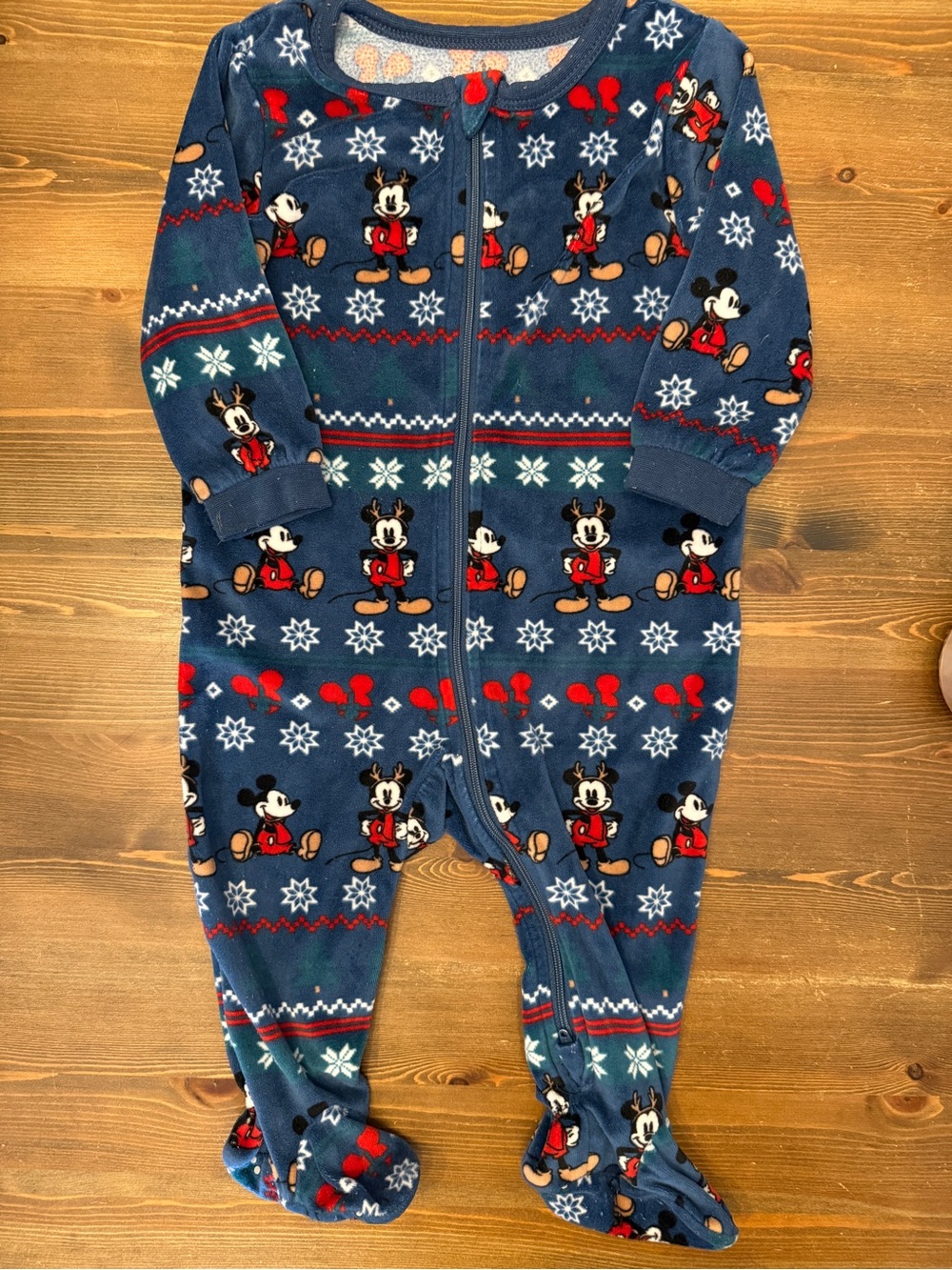 Disney Baby Navy Velour Holiday Mickey Mouse  Footed Sleeper (12M)